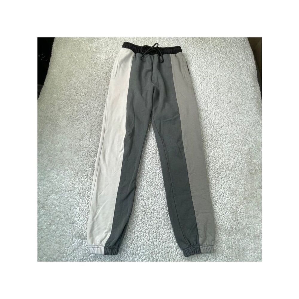 Teddy Fresh Classic Slim Fit Jogger Sweatpants Gray Colorblock Stripe Small